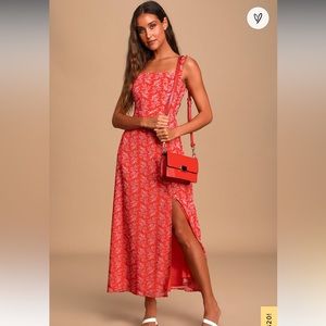 Lulus - NWOT Back to Backless Red Print Lace-Up Backless Dress - Small